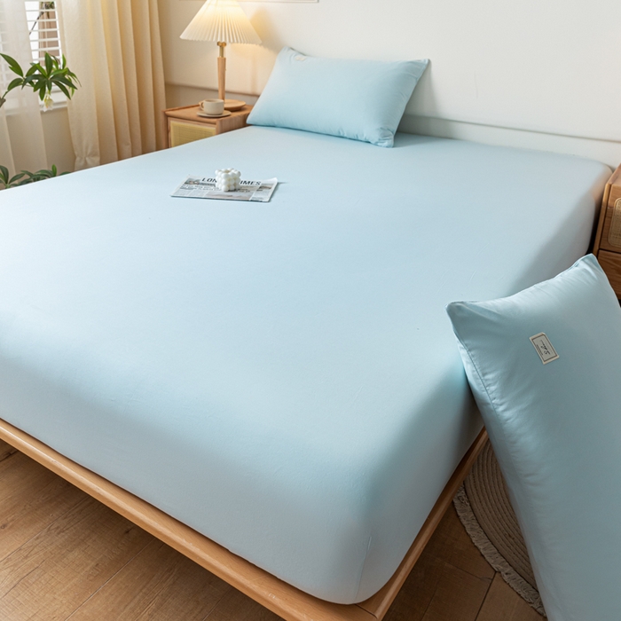 91家纺网 家纺一手货源 找家纺 ab家纺 2024新款A类40支水洗全棉床笠三件套 天空蓝