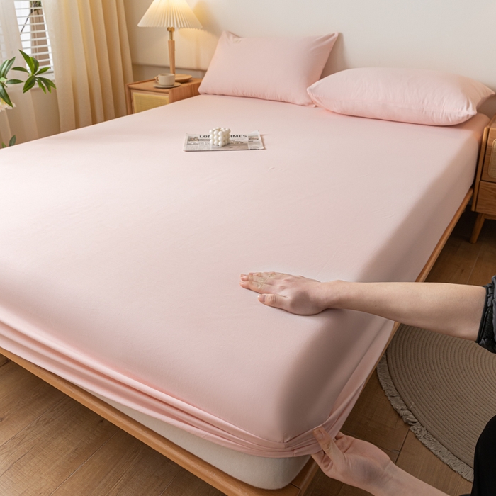 91家纺网 家纺一手货源 找家纺 ab家纺 2024新款A类40支水洗全棉床笠三件套 香芋粉