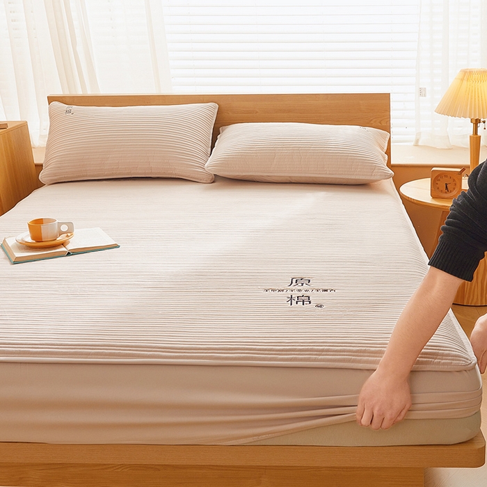 91家纺网 家纺一手货源 找家纺 （总）喜居 2024新款原棉大豆夹棉床笠三件套纯色床笠床垫保护套