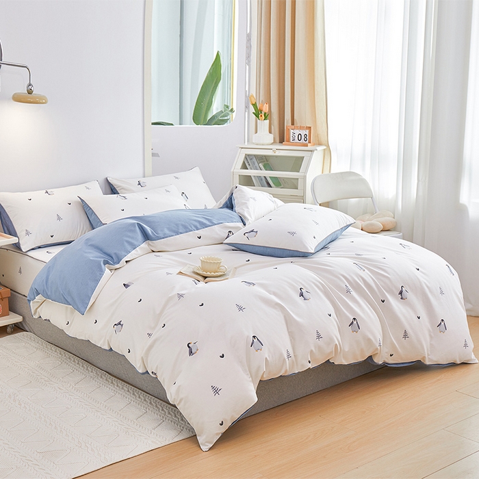 91家纺网 家纺一手货源 找家纺 元元被业 2024新款小清新隐藏式全棉夹棉四件套床笠款 嗨皮-米