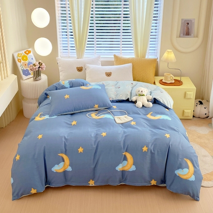 91家纺网 家纺一手货源 找家纺 洺兰 2025年全棉喷气印花四件套纯棉床单床笠款小清新花卉北欧风--单被套 繁星