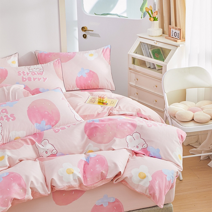 91家纺网 家纺一手货源 找家纺 元元被业 2024新款小清新隐藏式全棉夹棉四件套床笠款 哈尼-粉