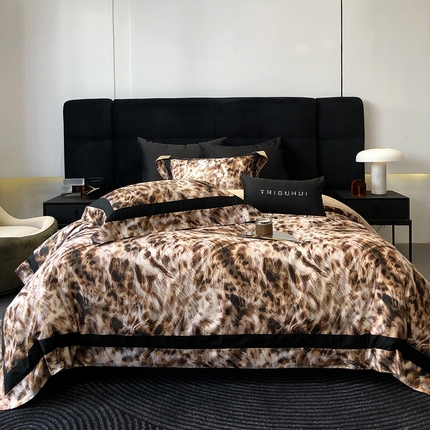 91家纺网 家纺一手货源 找家纺 （总）太古汇 2024新款长绒棉专版数码印花双拼四件套--豹纹