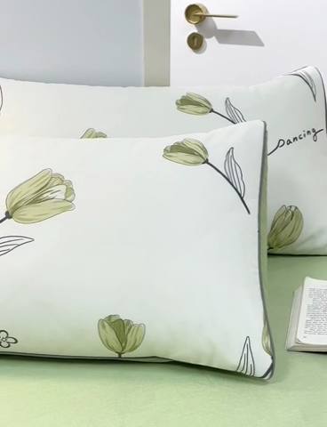 91家纺网 家纺一手货源 找家纺 元元 2024新款小清新隐藏式夹棉套件单品-夹棉枕套 娇兰-绿