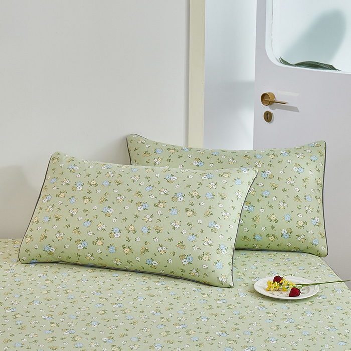 91家纺网 家纺一手货源 找家纺 元元被业 2024新款小清新隐藏式全棉夹棉四件套床笠款 韩式清新-绿