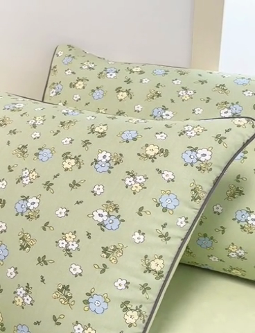 91家纺网 家纺一手货源 找家纺 元元 2024新款小清新隐藏式夹棉套件单品-夹棉枕套 韩式清新-绿