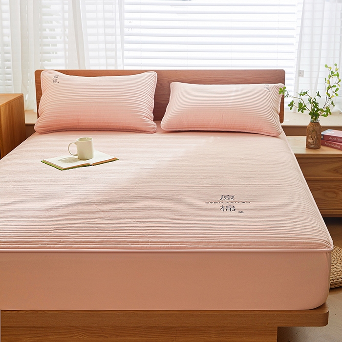 91家纺网 家纺一手货源 找家纺 喜居 2024新款原棉大豆夹棉床笠 浅粉