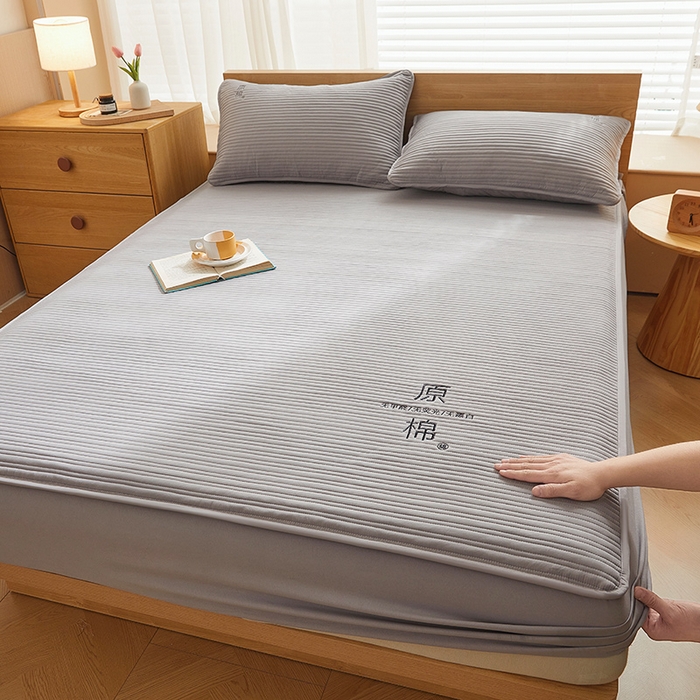 91家纺网 家纺一手货源 找家纺 喜居 2024新款原棉大豆夹棉床笠 雅灰