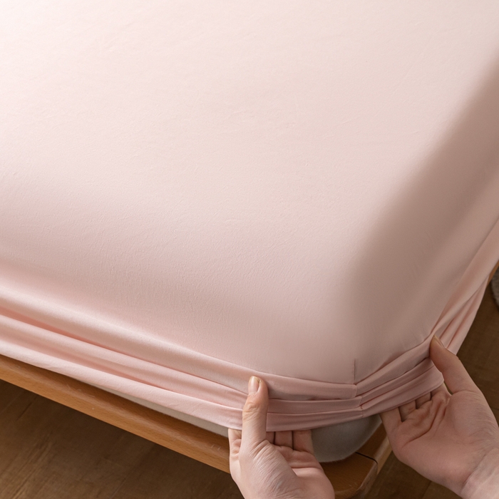 91家纺网 家纺一手货源 找家纺 ab家纺 2024新款A类40支水洗全棉床笠三件套 香芋粉