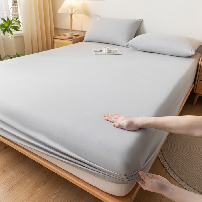 91家纺网 家纺一手货源 找家纺 ab家纺 2024新款A类40支水洗全棉床笠三件套 浅灰