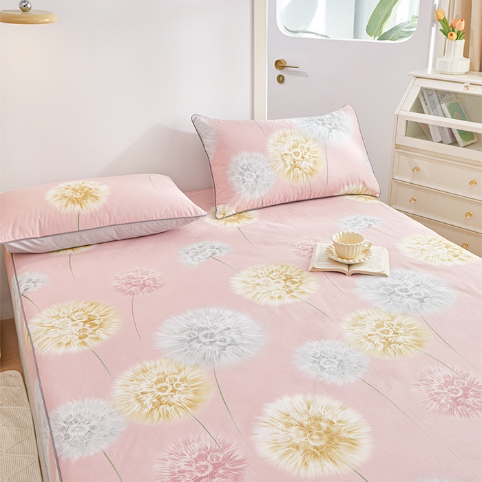 91家纺网 家纺一手货源 找家纺 元元 2024新款小清新隐藏式夹棉套件单品-夹棉床笠 惟妙惟肖-粉