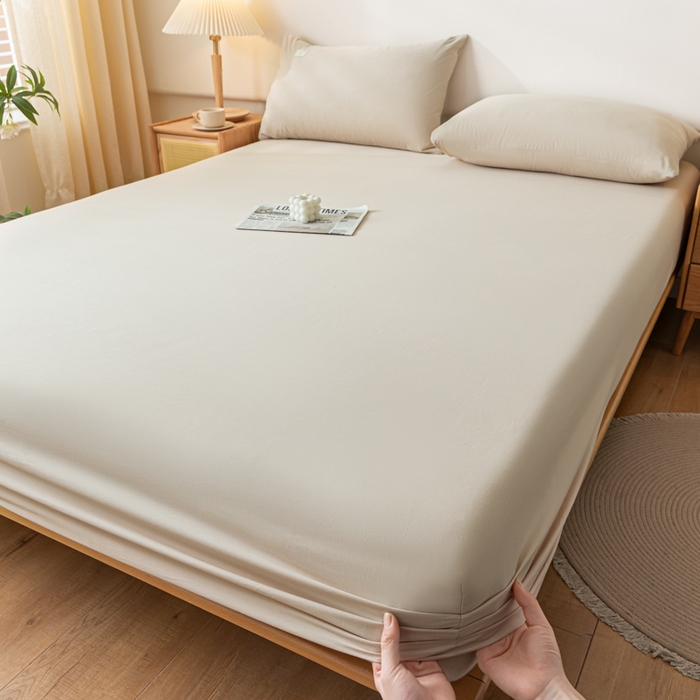 91家纺网 家纺一手货源 找家纺 ab家纺 2024新款A类40支水洗全棉床笠三件套 卡其