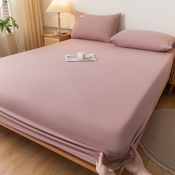 91家纺网 家纺一手货源 找家纺 ab家纺 2024新款A类40支水洗全棉床笠三件套 豆沙