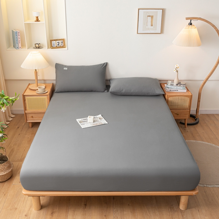 91家纺网 家纺一手货源 找家纺 ab家纺 2024新款A类40支水洗全棉床笠三件套 深灰