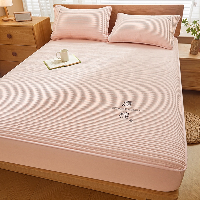 91家纺网 家纺一手货源 找家纺 喜居 2024新款原棉大豆夹棉床笠 浅粉