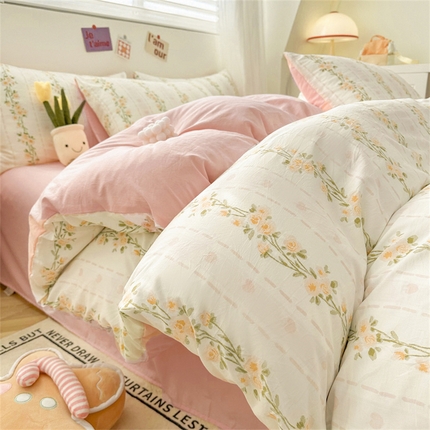 古吉梦 2024新款水洗棉小清新印花四件套 水洗棉-花语