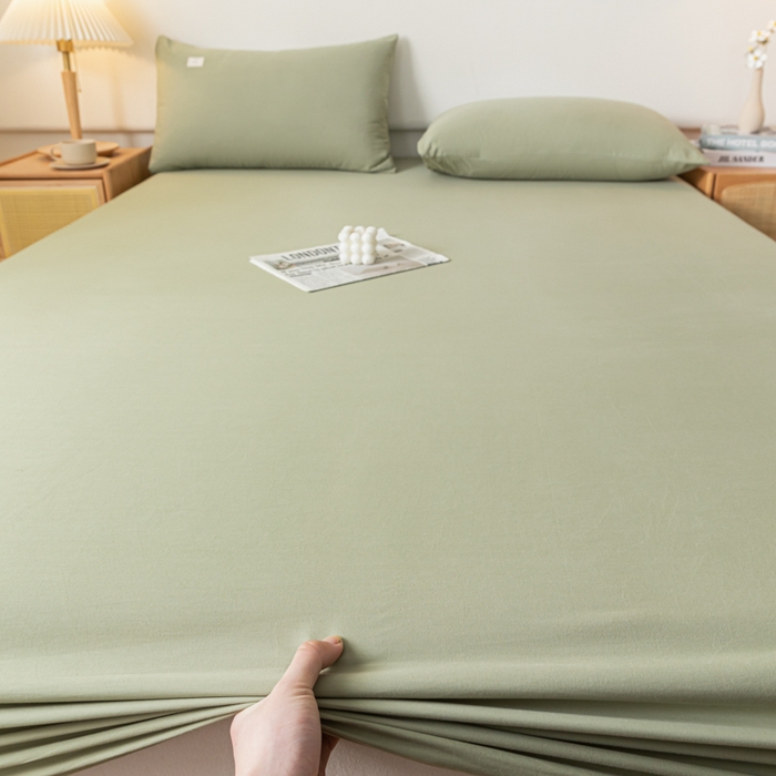 91家纺网 家纺一手货源 找家纺 ab家纺 2024新款A类40支水洗全棉床笠三件套 螺旋藻绿