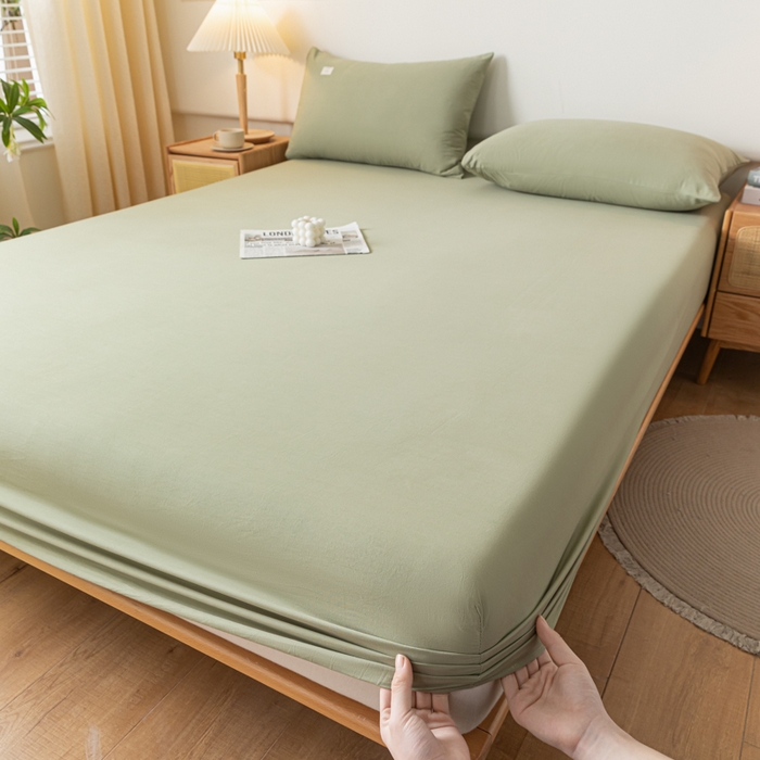 91家纺网 家纺一手货源 找家纺 ab家纺 2024新款A类40支水洗全棉床笠三件套 螺旋藻绿