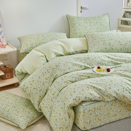 91家纺网 家纺一手货源 找家纺 （总）元元被业 2024新款小清新隐藏式全棉夹棉四件套床笠款