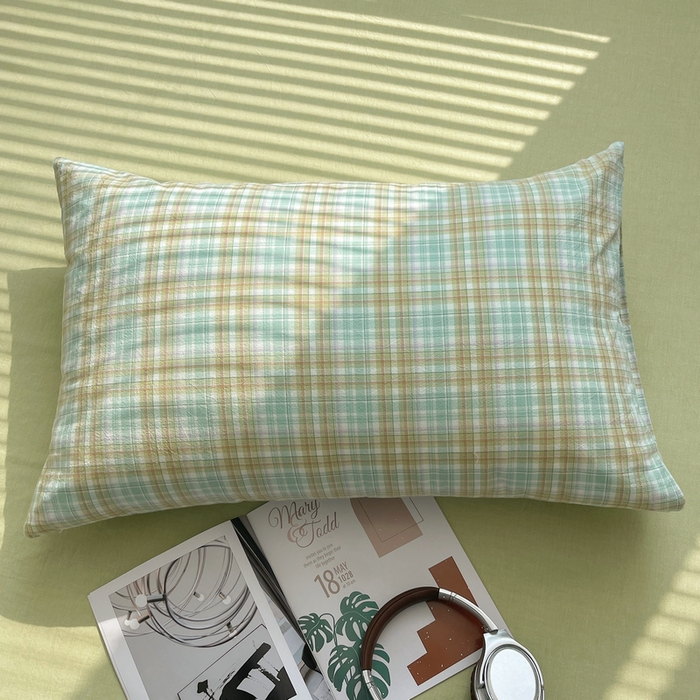 91家纺网 家纺一手货源 找家纺 艾咪 2024新款全棉色织水洗棉单品-枕套 多芙水绿