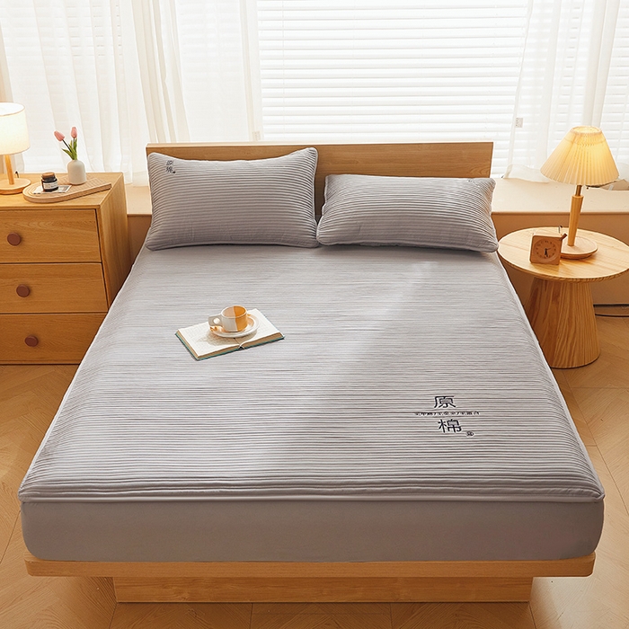 91家纺网 家纺一手货源 找家纺 喜居 2024新款原棉大豆夹棉床笠 雅灰