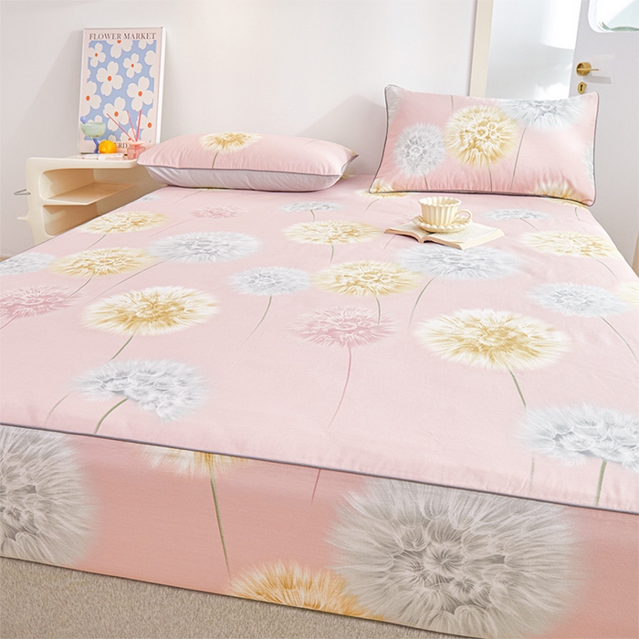 91家纺网 家纺一手货源 找家纺 元元 2024新款小清新隐藏式夹棉套件单品-夹棉床笠 惟妙惟肖-粉