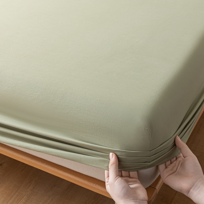 91家纺网 家纺一手货源 找家纺 ab家纺 2024新款A类40支水洗全棉床笠三件套 螺旋藻绿