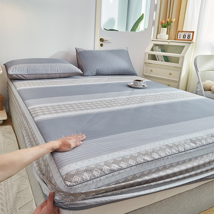 91家纺网 家纺一手货源 找家纺 元元 2024新款小清新隐藏式夹棉套件单品-夹棉床笠 印象都市-灰