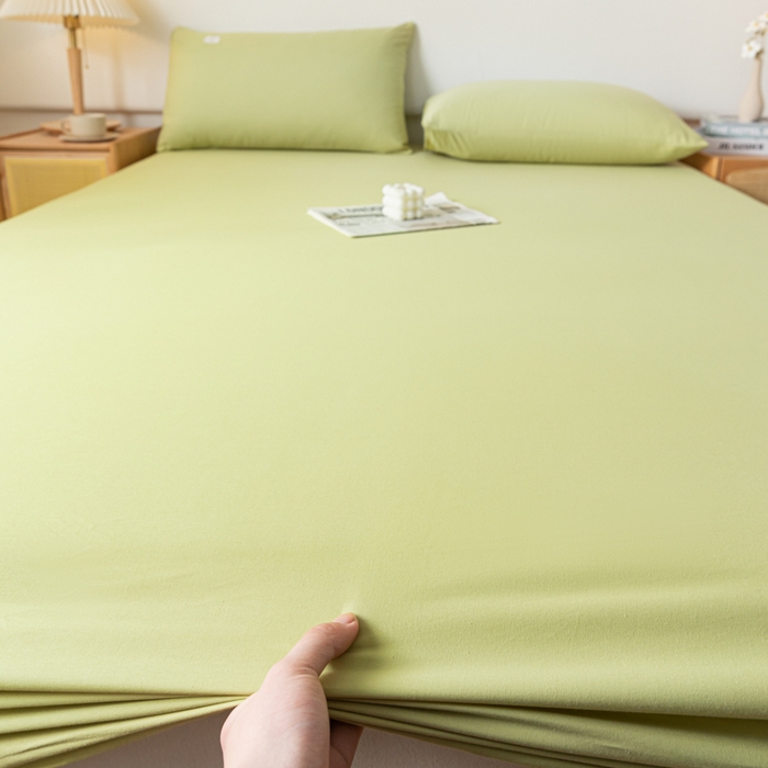 91家纺网 家纺一手货源 找家纺 ab家纺 2024新款A类40支水洗全棉床笠三件套 橄榄绿