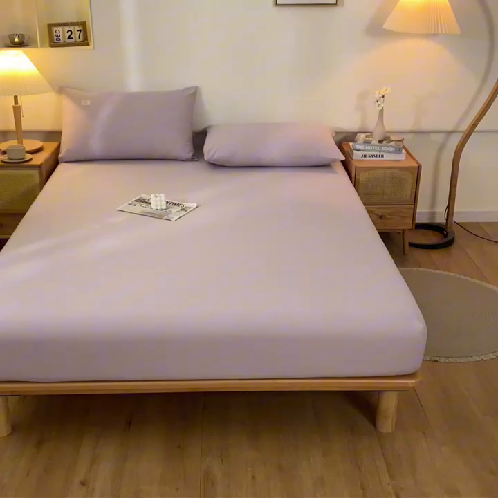 91家纺网 家纺一手货源 找家纺 ab家纺 2024新款A类40支水洗全棉床笠三件套 香芋紫