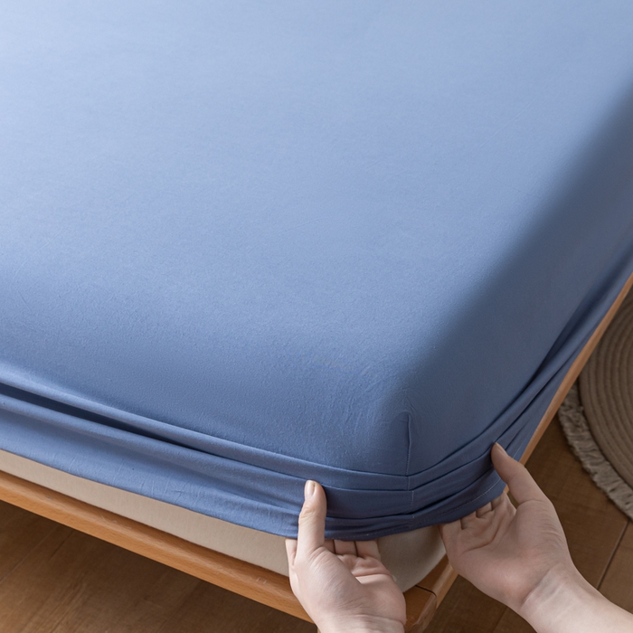 91家纺网 家纺一手货源 找家纺 ab家纺 2024新款A类40支水洗全棉床笠三件套 宾利蓝