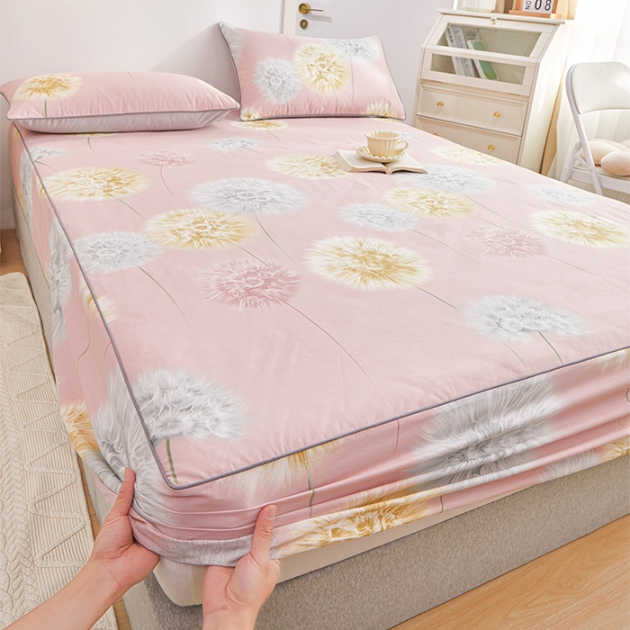 91家纺网 家纺一手货源 找家纺 元元 2024新款小清新隐藏式夹棉套件单品-夹棉床笠 惟妙惟肖-粉