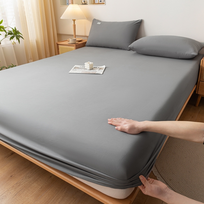 91家纺网 家纺一手货源 找家纺 ab家纺 2024新款A类40支水洗全棉床笠三件套 深灰