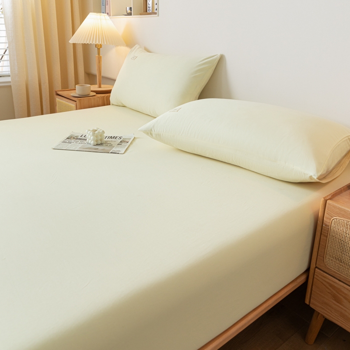 91家纺网 家纺一手货源 找家纺 ab家纺 2024新款A类40支水洗全棉床笠三件套 杏黄