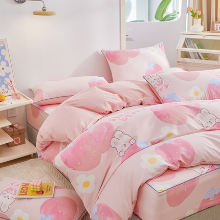 91家纺网 家纺一手货源 找家纺 （总）元元被业 2024新款小清新隐藏式全棉夹棉四件套床笠款