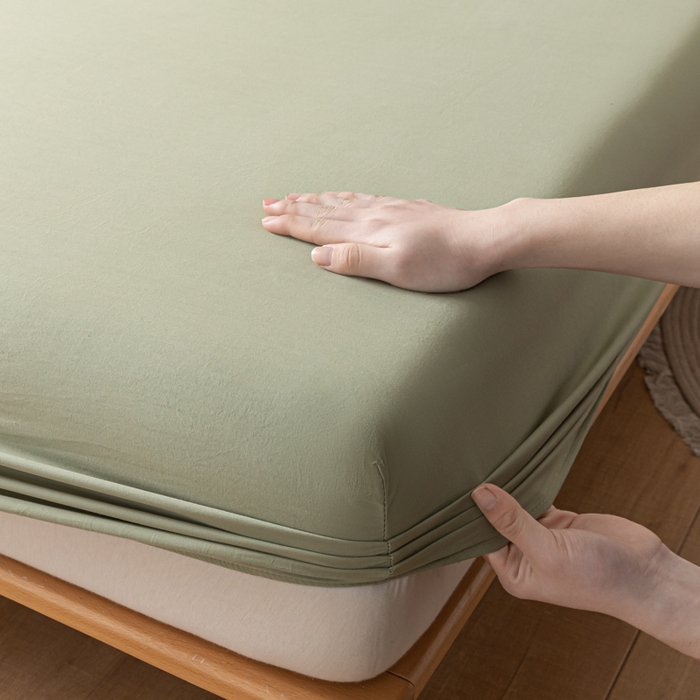 91家纺网 家纺一手货源 找家纺 ab家纺 2024新款A类40支水洗全棉床笠三件套 螺旋藻绿