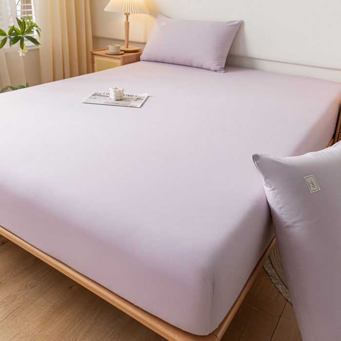 91家纺网 家纺一手货源 找家纺 ab家纺 2024新款A类40支水洗全棉床笠三件套 香芋紫