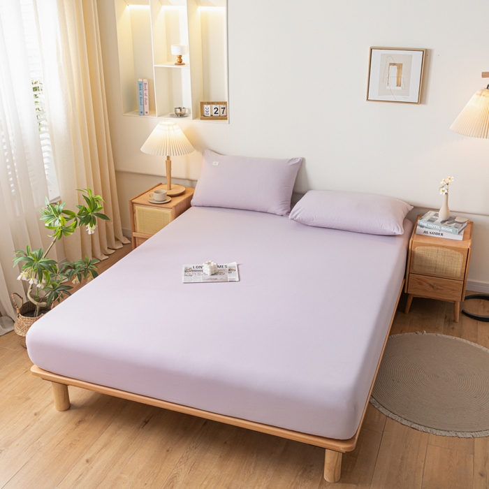 91家纺网 家纺一手货源 找家纺 ab家纺 2024新款A类40支水洗全棉床笠三件套 香芋紫