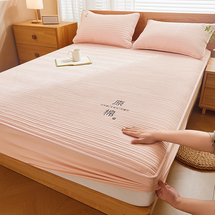 91家纺网 家纺一手货源 找家纺 喜居 2024新款原棉大豆夹棉床笠 浅粉