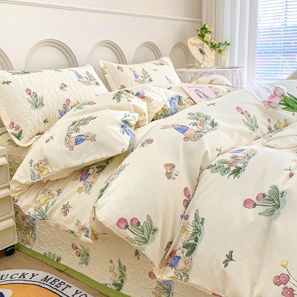 91家纺网 家纺一手货源 找家纺 （总）梦精灵家纺 2025新款直角40支全棉印花床盖四件套纯棉被套枕套