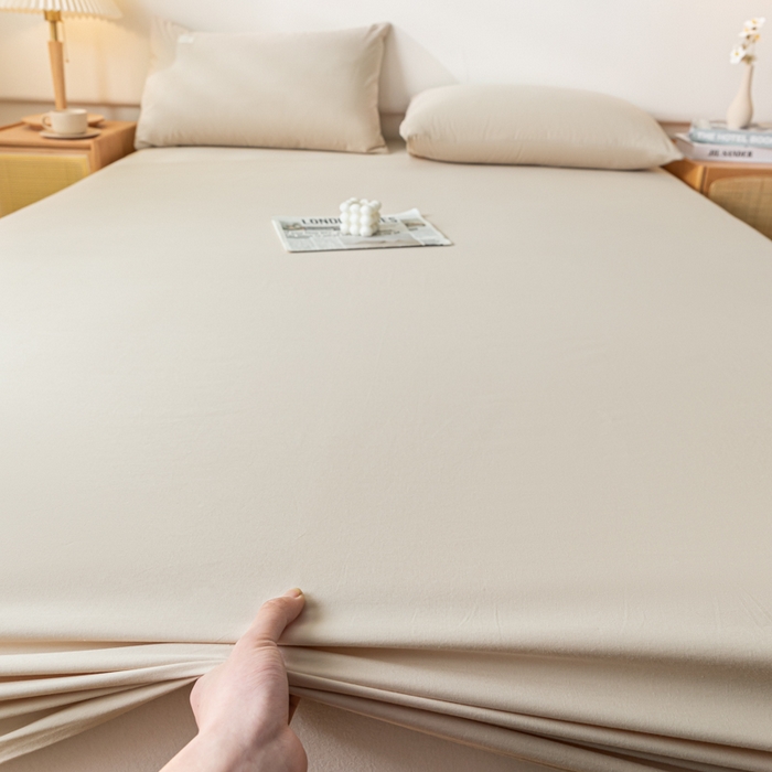 91家纺网 家纺一手货源 找家纺 ab家纺 2024新款A类40支水洗全棉床笠三件套 卡其