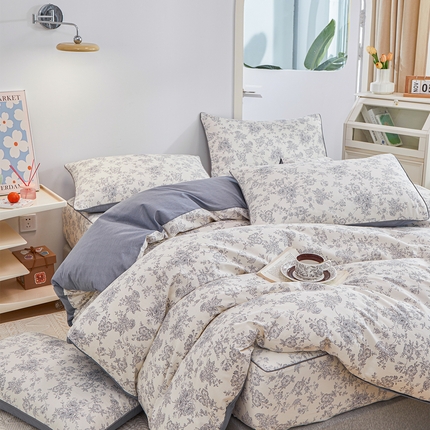 91家纺网 家纺一手货源 找家纺 （总）元元被业 2024新款小清新隐藏式全棉夹棉四件套床笠款