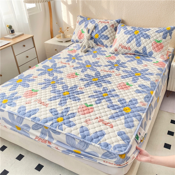 91家纺网 家纺一手货源 找家纺 九亭家纺 2024新款A类全棉抗菌夹棉床笠 全棉-水蜜桃兰