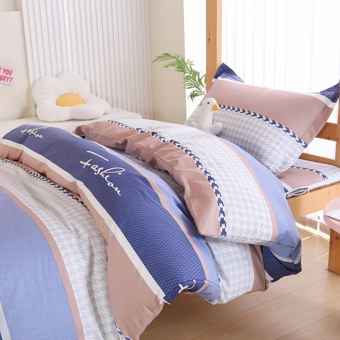 91家纺网 家纺一手货源 找家纺 凯森2024新款133x72全棉三件套纯棉学生床笠宿舍被套上下铺寝室六件套 留白