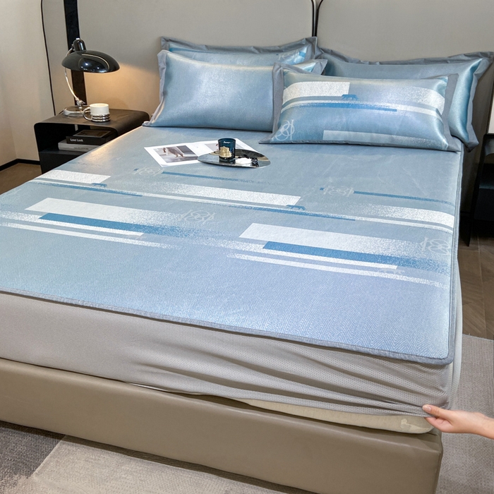 91家纺网 家纺一手货源 找家纺 由有2024升级款A类抗菌高精密色织提花可水洗冰丝凉席三件套/床笠款  时尚派