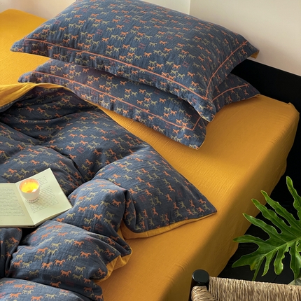 91家纺网 家纺一手货源 找家纺 （总）睡棉坊 2024新款全棉色织提花双层纱复古系列单枕套