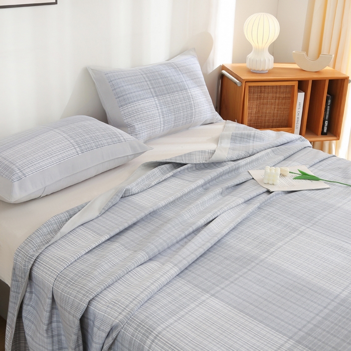 91家纺网 家纺一手货源 找家纺 首爱 2025新款全棉加厚宽边老粗布凉席三件套 云中