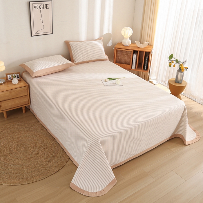 91家纺网 家纺一手货源 找家纺 首爱 2025新款全棉加厚宽边老粗布凉席三件套 北都