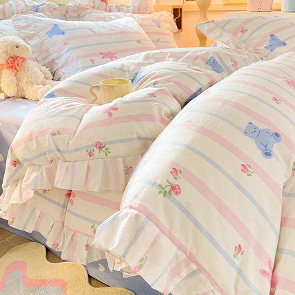 91家纺网 家纺一手货源 找家纺 （总）蓝邻 2024新款小清新韩版荷叶边四件套