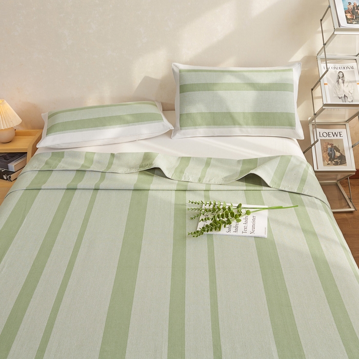 91家纺网 家纺一手货源 找家纺 首爱 2025新款全棉加厚宽边老粗布凉席三件套 西凉